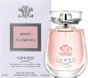 Creed Wind Flowers damska woda perfumowana EDP w różowym flakonie i białym pudełku, widok frontalny.