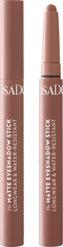 Dwa matowe cienie w kredce IsaDora w kolorze Apricot Blush, jeden otwarty, drugi zamknięty.