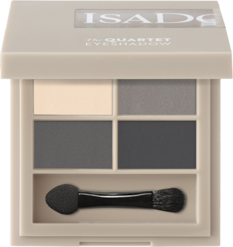 Otwarta paleta IsaDora Smoky Eyes nr 03, cztery cienie (krem, trzy szarości) o matowym i błyszczącym wykończeniu, z aplikatorem.