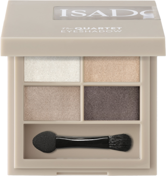Paleta cieni IsaDora nr 09 Pearls Allure otwarta, 4 cienie nude i brązy, matowe i błyszczące, aplikator.