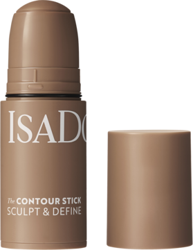 Kremowy bronzer IsaDora The Contour Stick beżowy. Stojący pionowo sztyft z otwartą nakrętką obok.