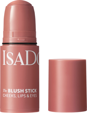 IsaDora The Blush Stick Soft Pink, kremowy róż w sztyfcie, otwarty, widoczny różowy aplikator i nakrętka.
