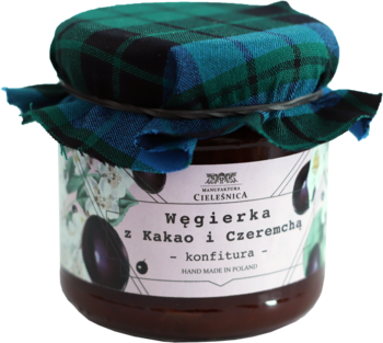 MANUFAKTURA CIELEŚNICA ,konfitura, Węgierka z Kakao i Czeremchą,kompozycja-2