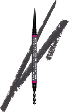 NYX Blade & Shade Nano Brow Pencil Grey. Dwustronna kredka do brwi z końcówką blade, szare smugi na tle.
