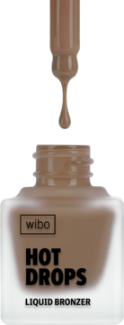 WIBO Hot Drops Liquid Bronzer w butelce z matowego szkła, aplikator z kroplą produktu spadającą do środka.