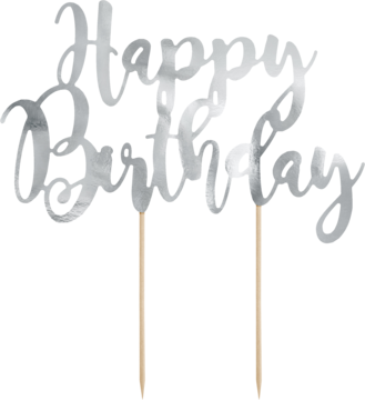 PARTYDECO ,topper na tort, Happy Birthday, srebrny,kompozycja-2
