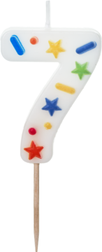 PARTYDECO ,świeczka urodzinowa, cyfra 7, białe konfetti, 5,5 cm,kompozycja-2
