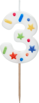PARTYDECO ,świeczka urodzinowa, cyfra 3, białe konfetti, 5,5 cm,kompozycja-2