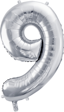 PARTYDECO ,balon foliowy, cyfra 9, srebrny, 72 cm,kompozycja-2