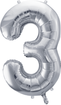 PARTYDECO ,balon foliowy, cyfra 3, srebrny, 72 cm,kompozycja-2