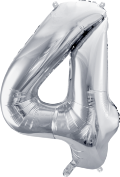 PARTYDECO ,balon foliowy, cyfra 4, srebrny, 72 cm,kompozycja-2