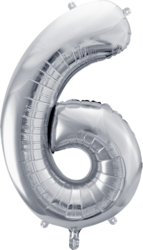 PARTYDECO ,balon foliowy, cyfra 6, srebrny, 72 cm,kompozycja-2