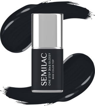 SEMILAC One Step 3in1 Glossy ,lakier hybrydowy, 3w1, nr 190 The Black,kompozycja-2