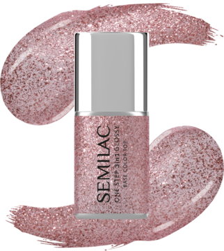 SEMILAC One Step 3in1 Glossy ,lakier hybrydowy, 3w1, nr 250 Glitter Pink,kompozycja-2