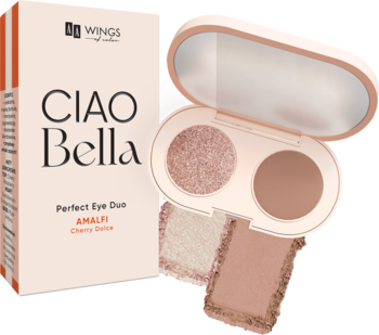 AA WINGS OF COLOR Ciao Bella Perfect,cienie do powiek, podwójne, nr 01 Truffle Brown + Mirage Silver,kompozycja-2