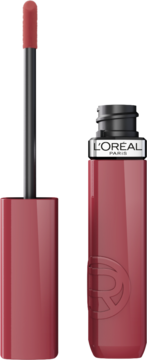 L'Oréal Paris Infaillible Laque Resistance w odcieniu Paris Sunset. Pomadka w płynie, otwarta butelka z aplikatorem.