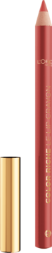 L'Oréal Color Riche Le Lip Crayon, koralowa konturówka do ust z naostrzoną końcówką i złotą zatyczką.