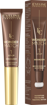 EVELINE COSMETICS Wonder Match ,bronzer do twarzy, kremowy, z gąbeczką, nr 02;,kompozycja-2