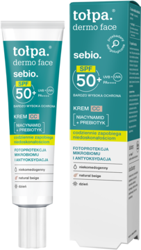 TOŁPA Dermo Face Sebio.,krem CC do twarzy, na dzień, SPF 50+, PA++++, Natural Beige,kompozycja-2