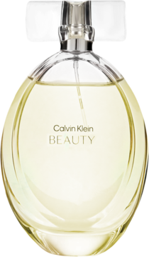 Calvin Klein Beauty, kwiatowa woda perfumowana dla kobiet w owalnej butelce z jasnym płynem, widok frontalny.