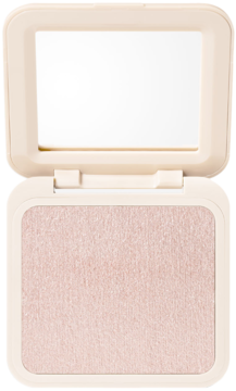 Rozświetlacz Everybody London Pink Lights w beżowym kompakcie z lustrem, otwarty, widoczny różowy, wypiekany puder.