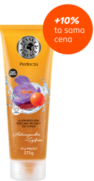 Złoty peeling Perfecta Planet Essence Ajurwedyjski Ashwagandha i Szafran, tuba 275g z +10% więcej produktu.