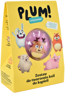 Żółty zestaw Plum! Czyściochowo do tworzenia kuli kąpielowej z zabawką. Pudełko z wesołymi zwierzętami.