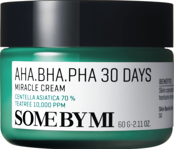 Krem Some By Mi AHA.BHA.PHA 30 Days Miracle Cream do cery trądzikowej w zielonym słoiczku, widok z przodu.