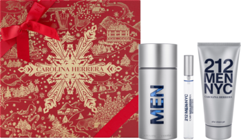 Zestaw Carolina Herrera 212 Men NYC: czerwone pudełko, woda toaletowa 100ml, 10ml i żel po goleniu 100ml.