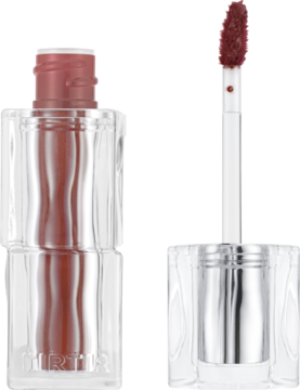 Otwarty tint do ust TIRTIR Waterism Glow Tint Sand Mond z brązowo-różową zawartością i widocznym aplikatorem.