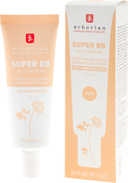 Erborian Super BB Au Ginseng SPF 20 Dore, krem BB w tubce i opakowaniu kartonowym, front.