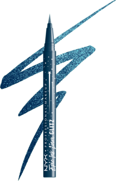 NYX Epic Ink Glitz eyeliner Denim Dazzle, wodoodporny metaliczny błękitny flamaster z brokatową kreską.