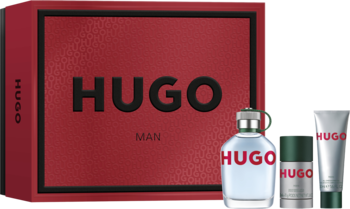 HUGO BOSS Hugo Man ,zestaw dla mężczyzn, woda toaletowa 100ml + żel pod prysznic 50ml + dezodorant 75ml,przód