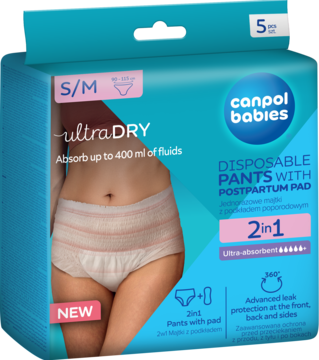 CANPOL BABIES Ultra Dry ,majtki poporodowe z podkładem, oddychające, 2w1, rozmiar S/M,kompozycja-2
