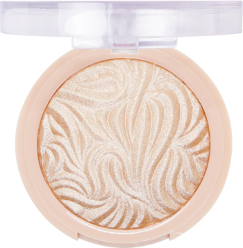 Widok z góry na okrągły rozświetlacz J.Cat Beauty You Glow Girl Seaside Frost, perłowy puder z falistym wzorem.