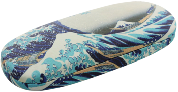 Designerskie buty slip-on damskie z ikonicznym nadrukiem "Wielka Fala Hokusai", odcienie błękitu, widok boczny.