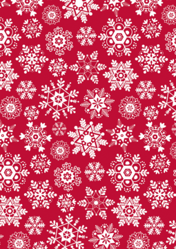 Czerwone tło z gęstym wzorem białych, różnorodnych płatków śniegu, idealne na świąteczny motyw.
