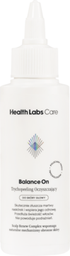 Biały trychopeeling Health Labs Care Balance On z kwasami AHA/PHA do oczyszczania skóry głowy, widok z przodu.