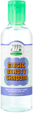 Chasin' Rabbits Magic Beauty Shroom Adaptogenic Treatment Essence with Snow Mushroom, clear bottle, front view.
