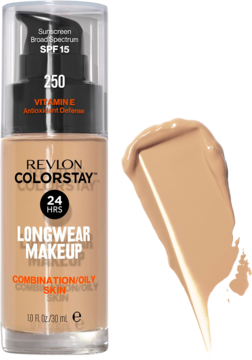 Revlon Colorstay Longwear Makeup dla cery mieszanej/tłustej, z SPF 15. Butelka i próbka odcienia 250.