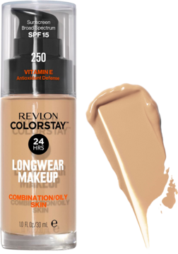 Revlon Colorstay Longwear Makeup dla cery mieszanej/tłustej, z SPF 15. Butelka i próbka odcienia 250.