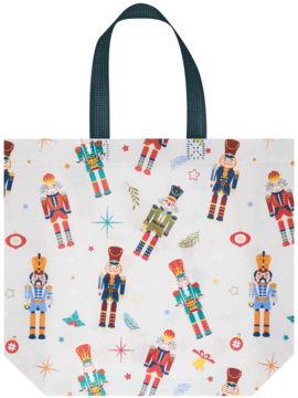 ELOY TORBA PP BN1: Biała z powtarzającym się świątecznym wzorem barwnych dziadków do orzechów, gwiazd i bombek.