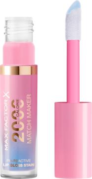 Błyszczyk Max Factor 2000 Calorie Match Maker, różowy, zmieniający kolor, z aplikatorem obok. Widok z przodu.
