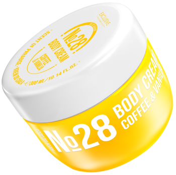 Krem do ciała Sol De Salvador No. 28 Coffee & Vanilla w żółtym słoiku, biała pokrywka, widok pod kątem.