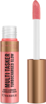Rimmel Multi-Tasker Turbocharged Glow, brzoskwiniowy rozświetlacz w płynie z aplikatorem wyjętym z butelki.