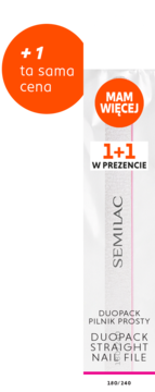 Biały dwupak pilników Semilac prostych 180/240, widoczna część produktu z napisem "1+1 w prezencie".