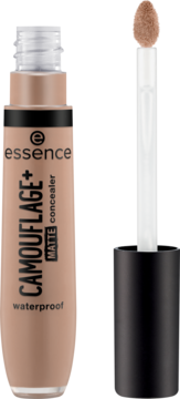 Jasny, wodoodporny korektor essence CAMOUFLAGE+ MATTE. Widok na tubkę z wyjętym aplikatorem.