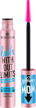 Różowo-złoty tusz essence Lash Without Limits Waterproof, wydłużający i pogrubiający, z różową szczoteczką.