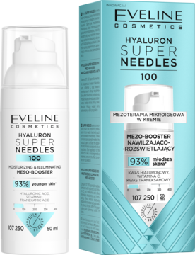 EVELINE COSMETICS Hyaluron Super Needles 100,mezo-booster do twarzy, nawilżająco-rozświetlający,kompozycja-2