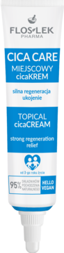 FLOSLEK CICA CARE krem w białej tubce z niebieskim napisem, widok z przodu. Topical cicaCREAM do regeneracji skóry.